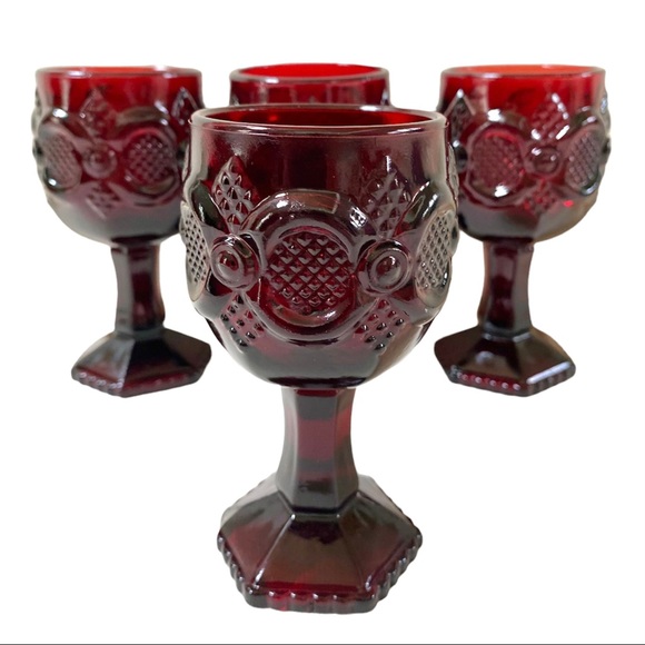 4 VINTAGE AVON 1876 RUBY RED CAPE COD COLLECTION SMALL WATER/WINE GOBLETS 4.5” H - Picture 1 of 14